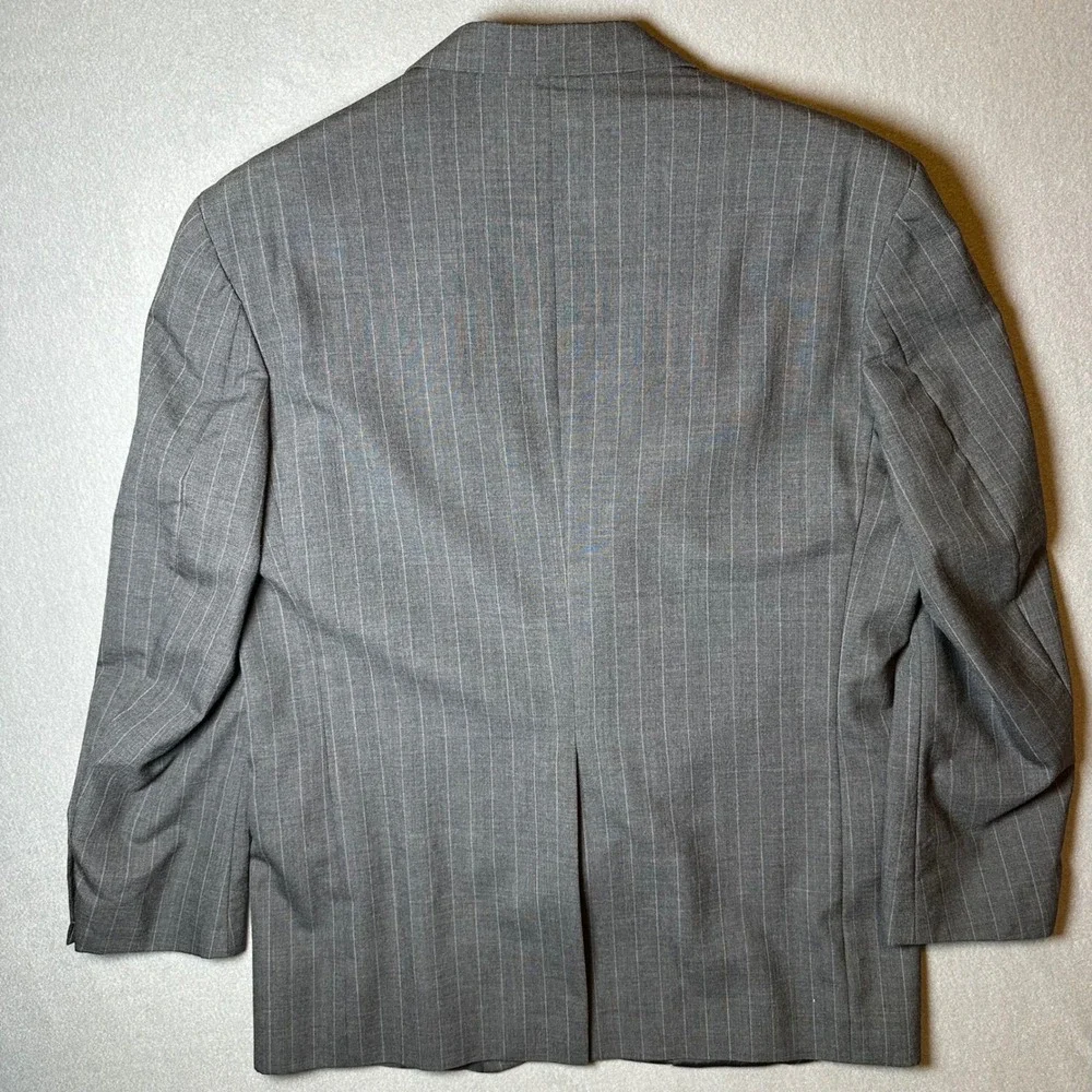 Lands End Mens 42R Grey Pinstripe 100% Worsted Wool Two Button Blazer Sport Coat
